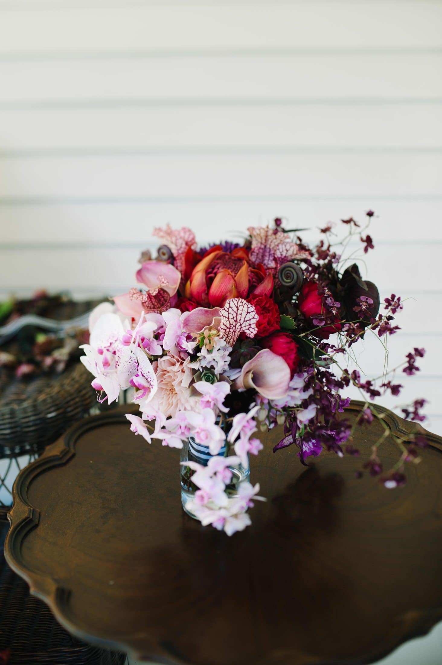Flora Grubb Bouquet at at Alice in Wonderland Victorian Mad Hatter Garden wedding in Atherton, CA