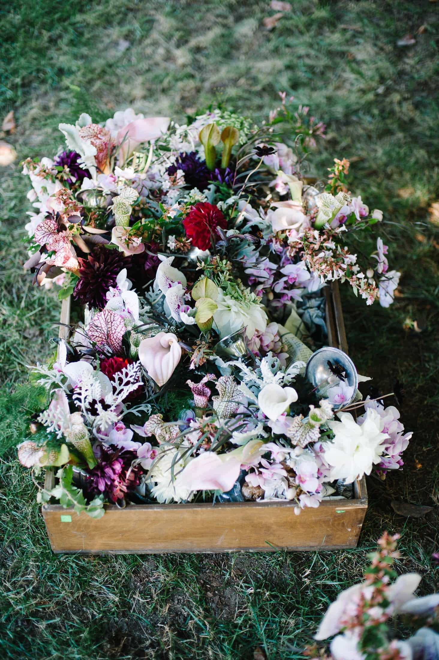 Flora Grubb Bouquet at at Alice in Wonderland Victorian Mad Hatter Garden wedding in Atherton, CA