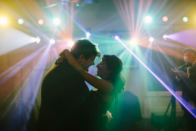 Couple dancing at mountain terrace in woodside