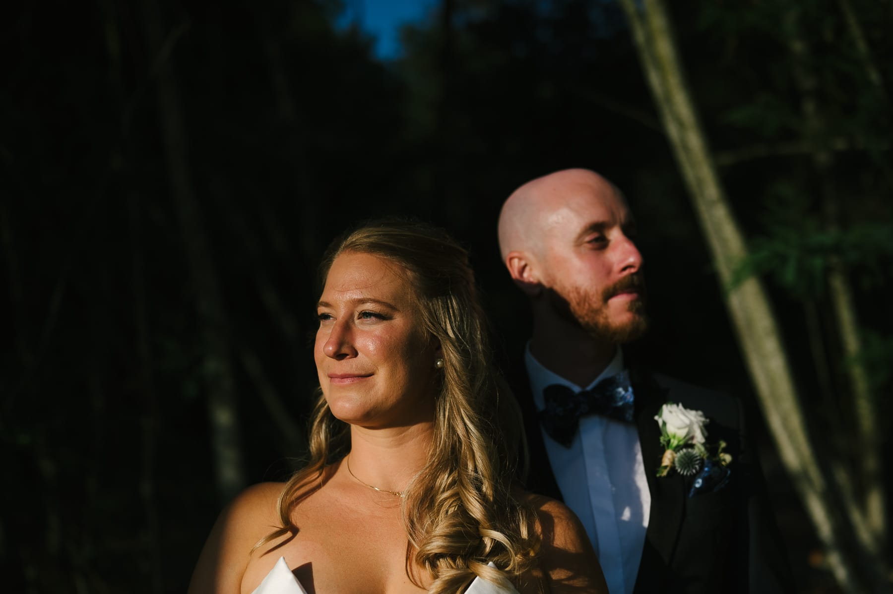 Couple portrait of bride and groom in sun at Sand Rock Farm near Santa Cruz